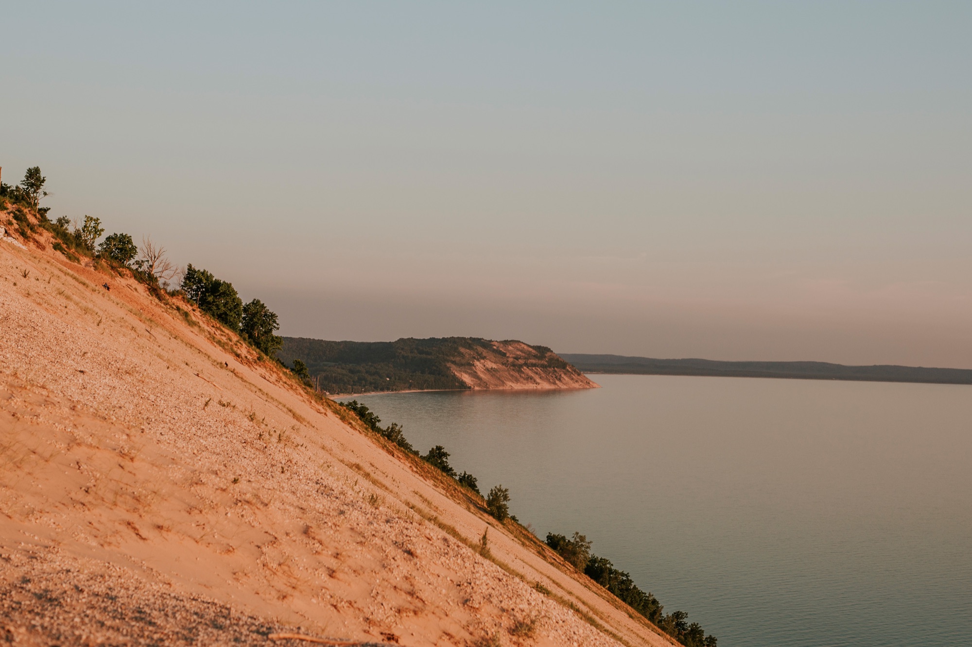 Golden hour sunset over Lake Michigan from Pierce Stocking Scenic Drive