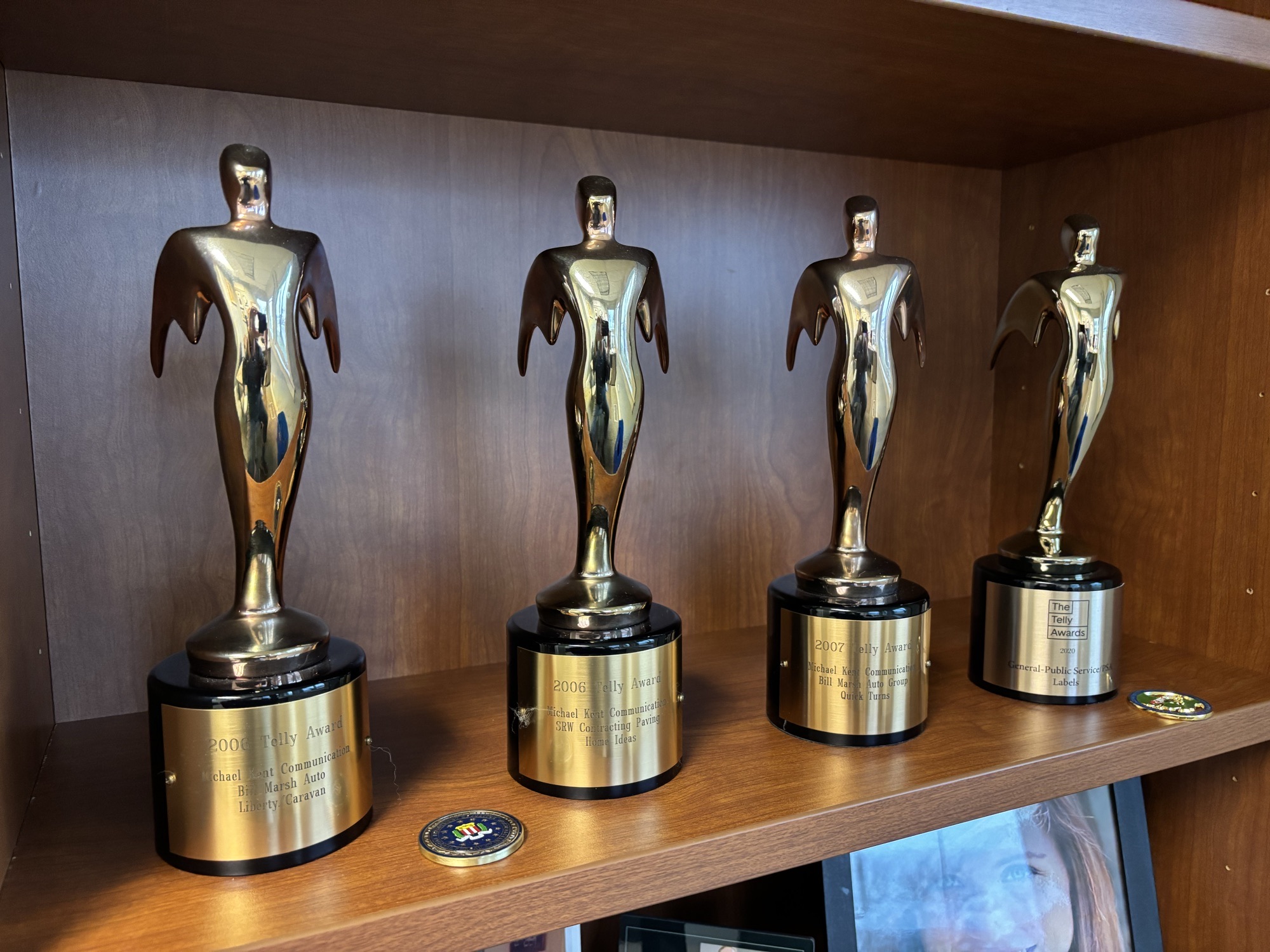 Telly Award statuettes won by Mike Kent for video production